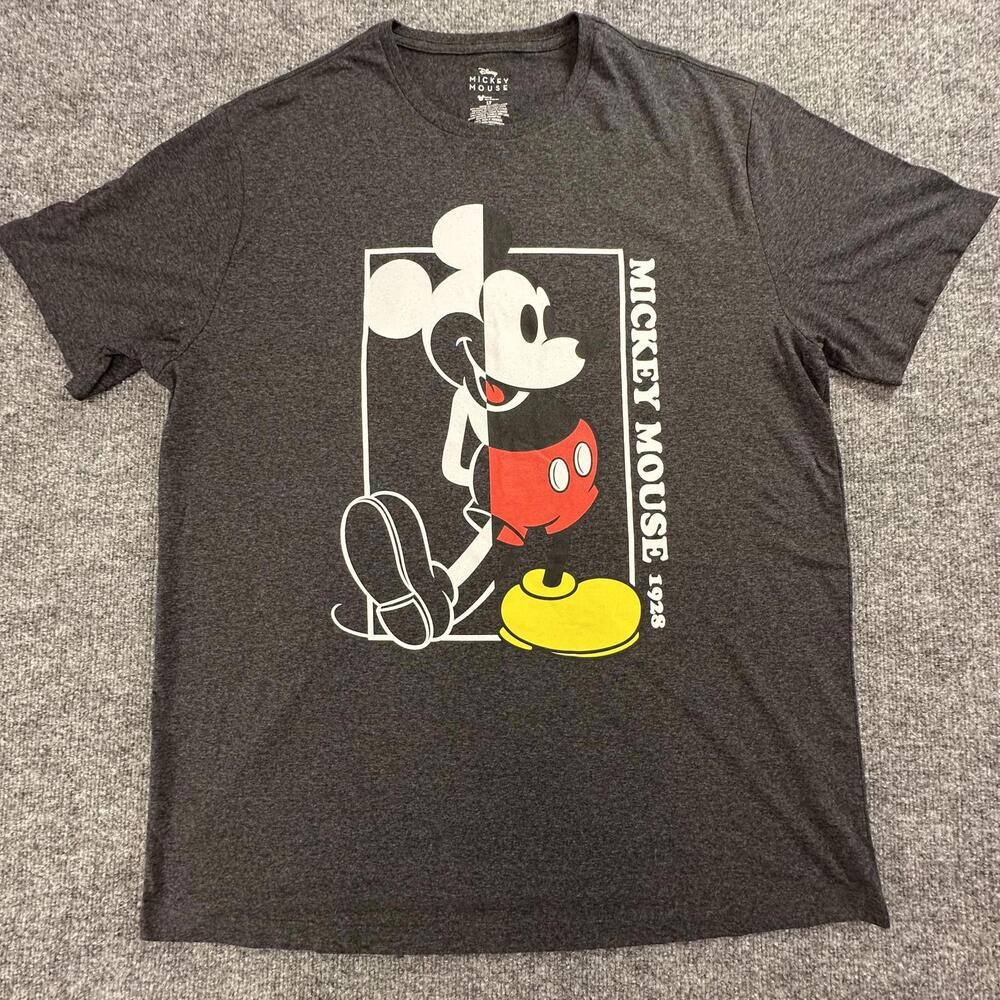 Disney Mens Mickey Mouse Graphic T-Shirt Gray Short Sleeve Large Tall LT #190